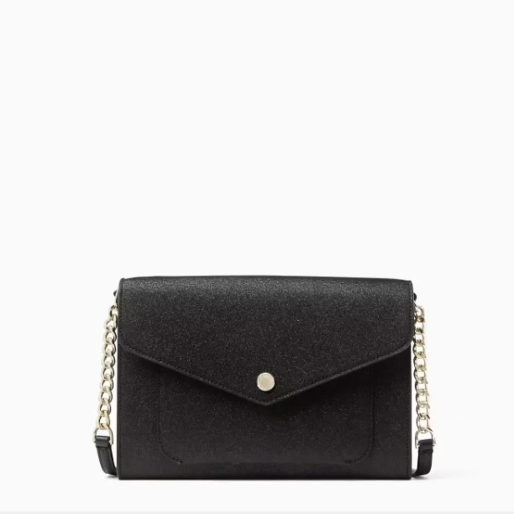 NWT Kate Spade Tinsel Flap Glitter Black Crossbody Purse - Picture 2 of 3